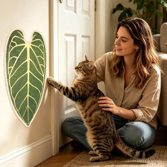MMJ Cat Scratching Pad Leaf Shape Wall Mount Board with Sisal Texture for Furniture Protection