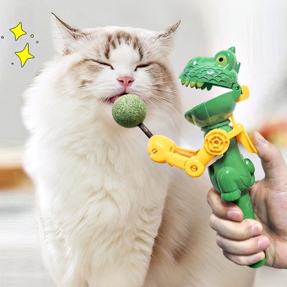 MMJ Catnip Teaser Toy Dinosaur Shape Retractable Stick Interactive Chew Mint Ball Pet Kitten 8.46x3.94in