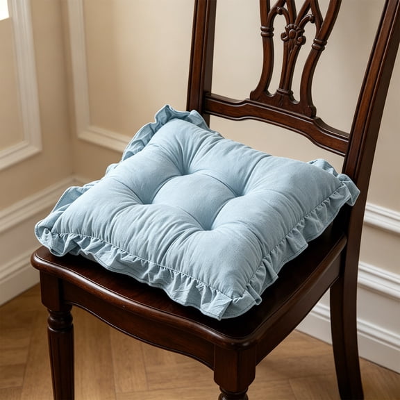 MMJ Chair Cushions Ruffled Border Tufted Square Seat Pad Non Slip Soft Cotton 15.75x15.75in Cozy Kitchen Dining Living Room