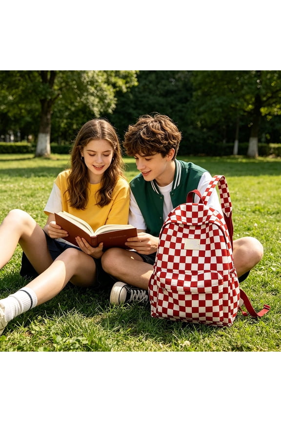Checkerboard Backpack Red Plaid Casual Daypack for Travel Lightweight 15.4x11.4x4.3in