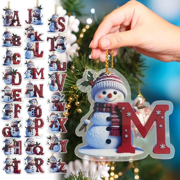 MMJ Christmas Ornaments Snowman A to Z Alphabet Letter Hanging Pendant Red White Cute Personalized Decor for Christmas Tree Mantel Wall Window Holiday Party Home Gift 3.15x3.15in(M)