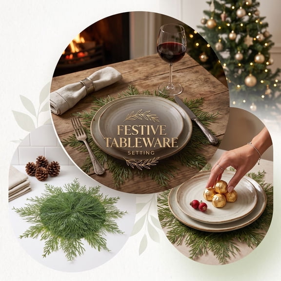 MMJ Christmas Placemat Artificial Pine Needle Grass Mat Holiday Table Centerpiece 15.75in