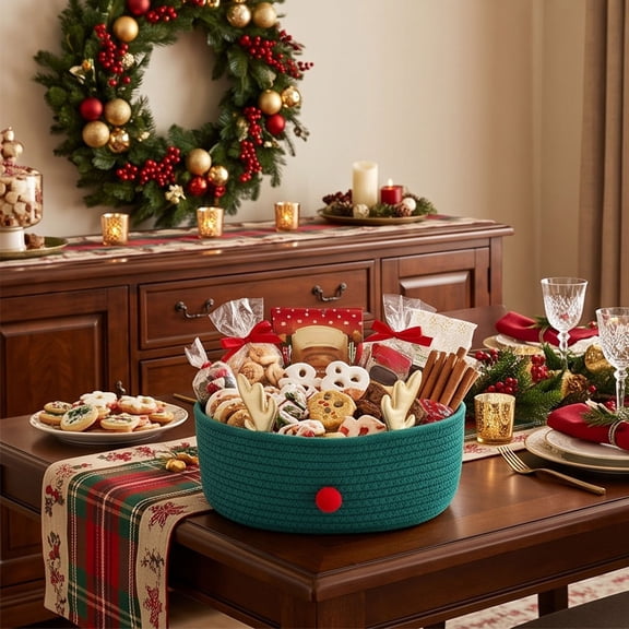 MMJ Christmas Reindeer Storage Baskets, Desktop Organizer for Candy Gift Snack, Holiday Tabletop Christmas Decorations, Medium 12.60x8.66x4.33in