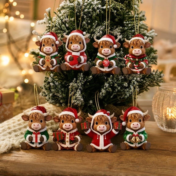 MMJ Christmas Tree Ornaments Highland Cow Design Hanging Pendant with Loop for Christmas Tree Home Party Christmas Gifts