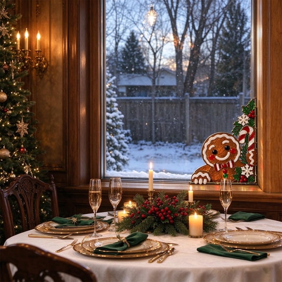 MMJ Christmas Window Corner Decor, Acrylic Brown Printed Window Treatment for Holiday Christmas Decorations Indoor 7.87x7.87x0.08in