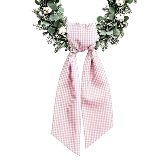 MMJ Christmas Wreath Bow, Checkered Ribbon Sash, Long Streamer Decorative Bow for Front Door Garland Holiday Decor