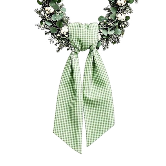 MMJ Christmas Wreath Bow, Checkered Ribbon Sash, Long Streamer Decorative Bow for Front Door Garland Holiday Decor