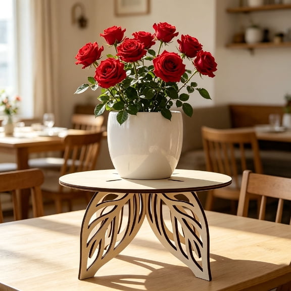 MMJ Circular Wooden Plant Stand Frame Holder for Potted Plants Tabletop Desktop Decorative