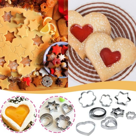 MMJ Cookie Cutters Set 12 Pcs Stainless Steel Biscuit Mold Press Template for Baking Fondant Cake Craft