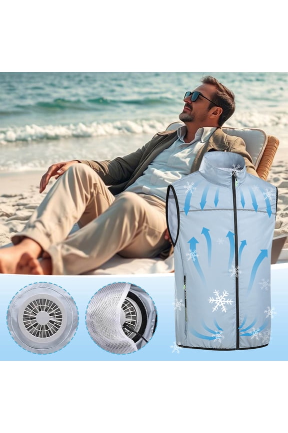 Cooling Vest with 2 Fans USB Rechargeable Outdoor Fan Jacket Lightweight Breathable UPF Protection for Fishing Hiking Gardening Size XXL Light Blue