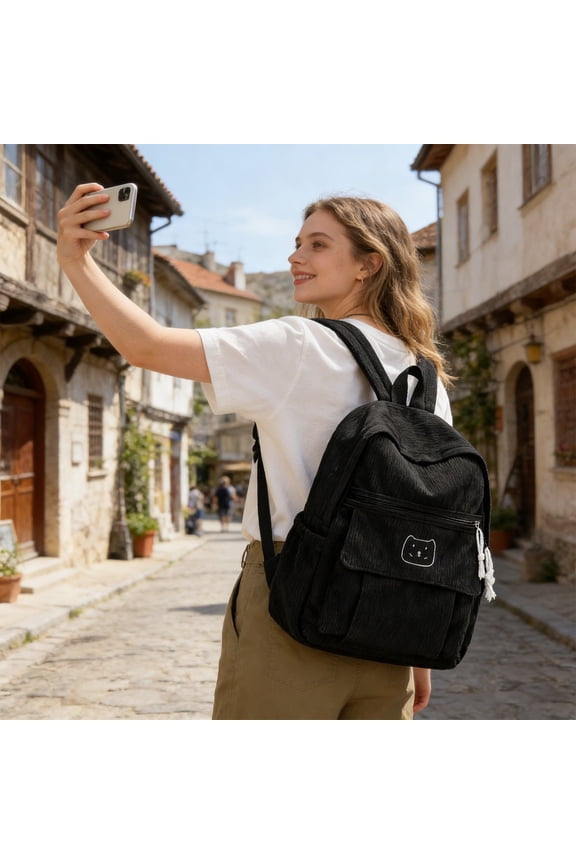 Corduroy Travel Backpack Large Capacity Backpack Carry On Luggage for Daily Commute 14.2x11.8x5.5in