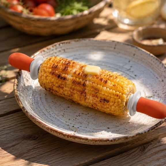 MMJ Corn Holders Stainless Steel Corn On The Cob Skewers with Soft EVA Handles for Kitchen BBQ Outdoor Camping Grilling Picnic Party Cooking Fun 3.74x1.18x1.18in