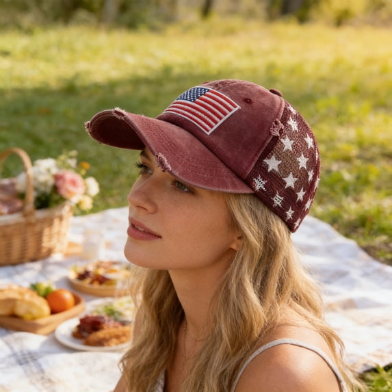MMJ Cowboy Hat American Flag Embroidered Baseball Cap Mesh Back Vintage Summer Outdoor Sun Hat