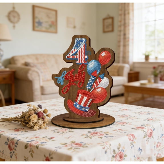 MMJ DIY Wooden Interior Decoration Board Desktop Sign Craft Kit with Crystal Rhinestone Art for Home Gift 8.1x8.1in