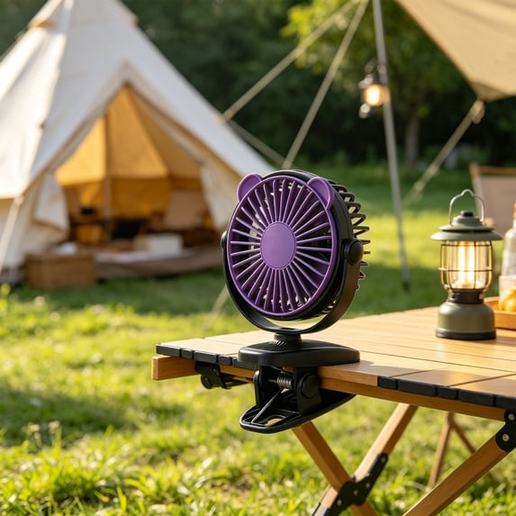 MMJ Desk Fan Portable Bear Ear Clip Fan USB Rechargeable 3 Speed Ambient Light for Dormitory Stroller Camping Desktop Mini Cooling Summer Travel Gift 5.35x3.93in