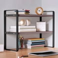 thumbnail image 1 of MMJ Desktop Bookshelf Double Tier Wooden Organizer Rack Study Office Home Display Storage Brown 14.17x11.81x7.87in, 1 of 6