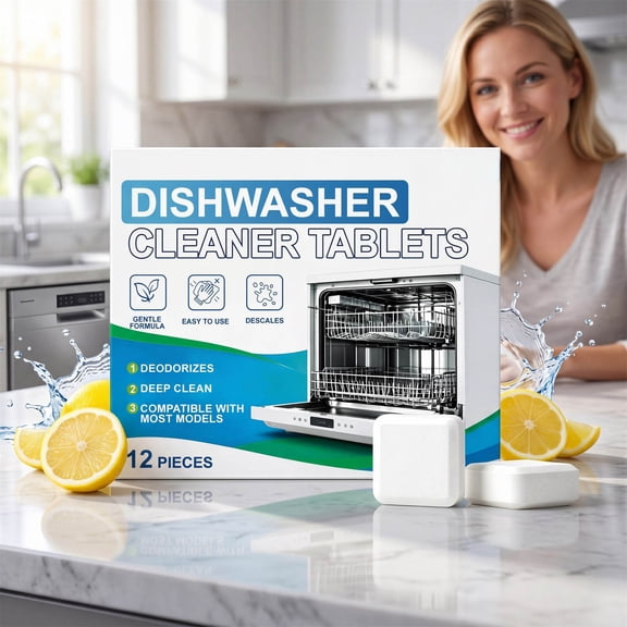 MMJ Dishwasher Cleaner Tablets 12 Count Deep Clean Deodorize Descaling Pods Gentle on Appliances for All Major Brands