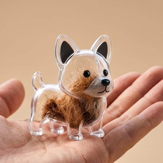 MMJ Dog Hair Keepsake Keychain Clear Puppy Shaped Memorial Storage Capsule Pet Fur Collection Pendant