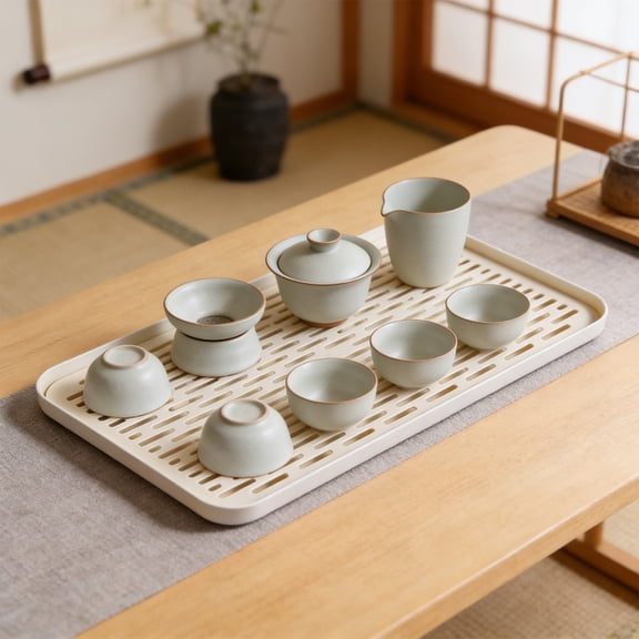 MMJ Double Layer Drainage Tray Food Grade Plastic Multipurpose Drying Mat for Kitchen Countertop Tea Cup 15.1x8.8x1.1in