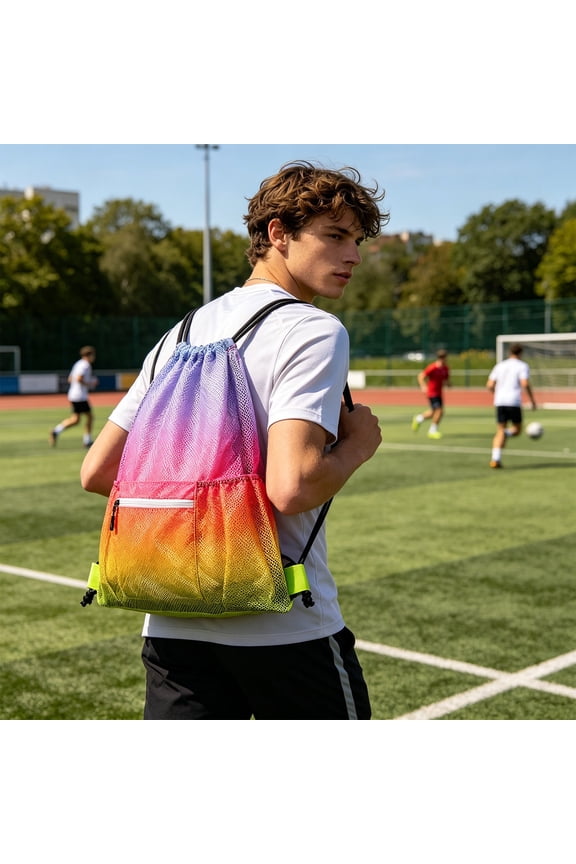 Drawstring Backpack Lightweight Polyester Gym Sackpack Large Capacity Sport Bag for Basketball Soccer Beach Hiking Cycling, 19.29x16.14in