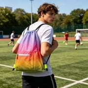MMJ Drawstring Backpack Lightweight Polyester Gym Sackpack Large Capacity Sport Bag for Basketball Soccer Beach Hiking Cycling, 19.29x16.14in