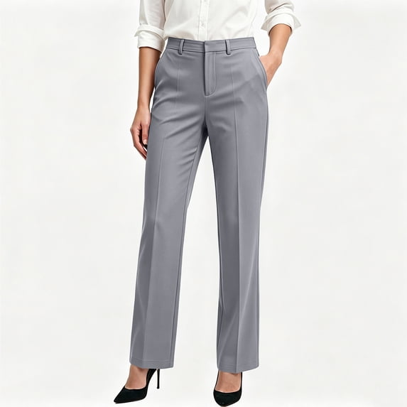 MMJ Dress Pants for Women, High Waisted Solid Color Trousers with Pockets, Soft Stretch Fabric, Full Length Straight Leg Casual Office Pants