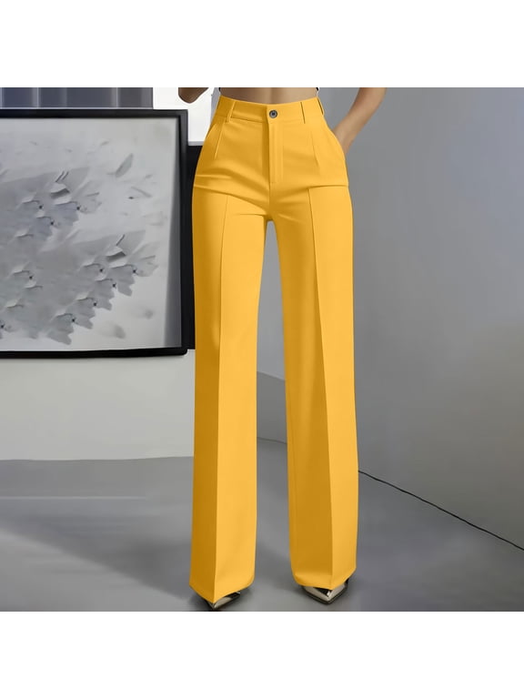 Dress Pants for Women Solid Flowy Drape Elegant Minimalist High Waist Straight Wide Leg Work Pants with Pockets