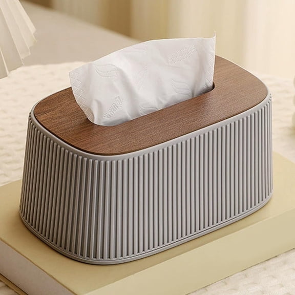 MMJ Elastic Tissue Box Vertical Stripe European Style Desktop Holder with Spring Lift Living Room Organizer 8.27x5.31x3.74in
