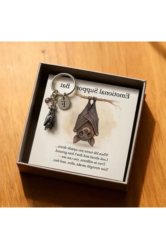 Emotional Support Bat Keychain Gift Box Edition Inspirational Metal Pendant with Verse Card
