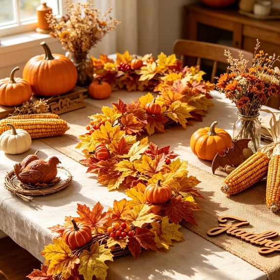 MMJ Fall Decor Artificial Maple Leaf Pumpkin Vine Garland 68.9in Thanksgiving Halloween Hanging Decoration