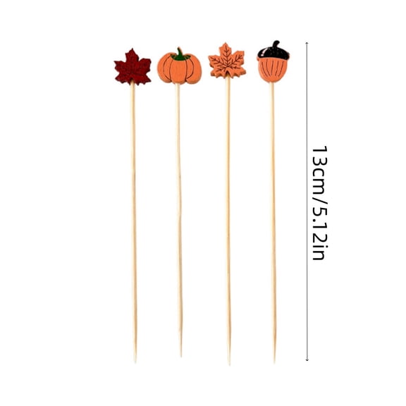 MMJ Fall Maple Leaf Pumpkin Toothpicks 100 Pack Wooden Cocktail Picks Appetizer Fruit Skewers Thanksgiving Party Decor 5.12in