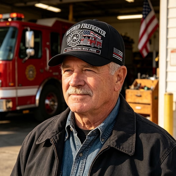 MMJ Firefighter Baseball Cap Adjustable Embroidered Cotton Twill Dad Hat Sun Protection Patriotic Gift for Retired Service Personnel
