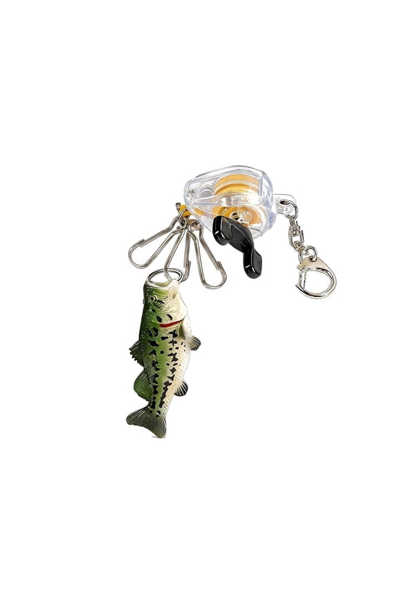 Fish Keychain Cool Fishing Reel Retractable Badge Holder for Backpack Bag Purse Funny Gift for Men 48cm Retractable