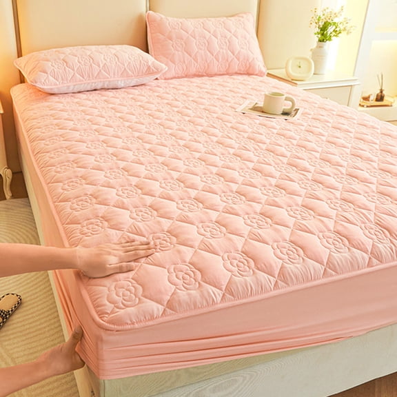 MMJ Fitted Sheet Waterproof Mattress Protector Quilted Breathable Soft Washed Cotton Non Slip for Queen Bed 59x78.7in