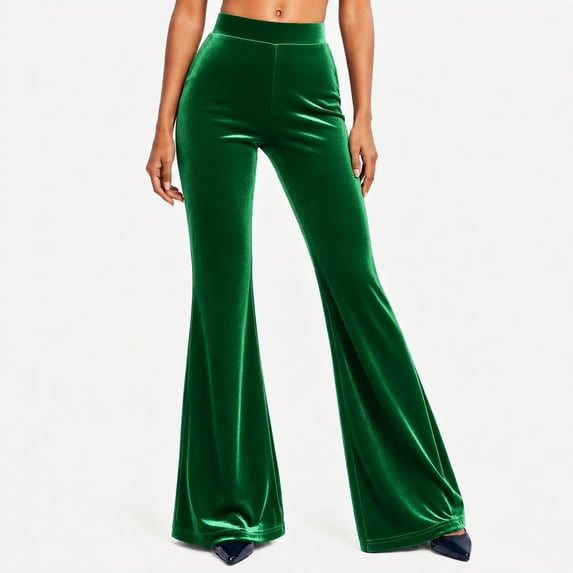 MMJ Flare Pants for Women Flowy Solid Velvet Slim Fit High Waist Stretchy Business Casual Trousers with Pockets Full Length