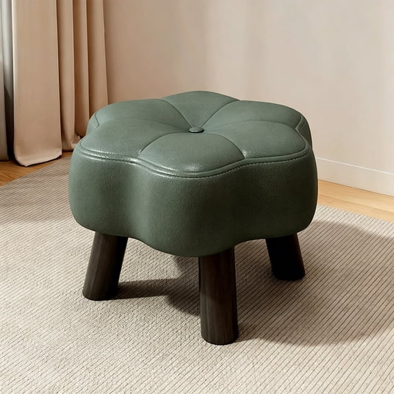 MMJ Floral Small Stool Low Wooden Leg Footstool for Living Room Entryway 12.60x12.60x9.06in
