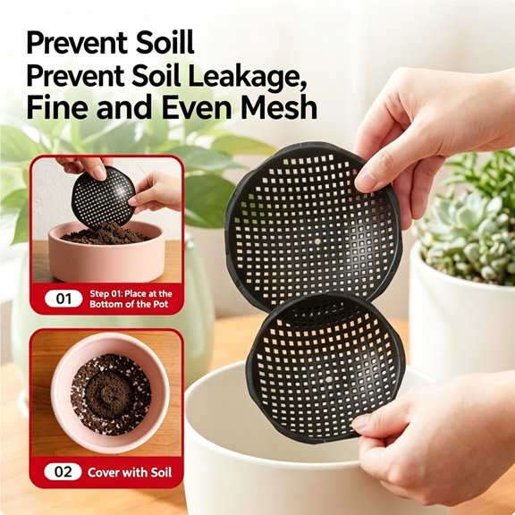 MMJ Flower Pot Drainage Screen 10 Pack Plastic Bottom Mesh Covers Breathable Filter Mat for Plants Bonsai Planter