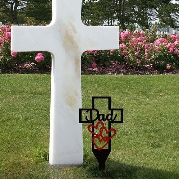 MMJ Garden Stake Memorial Cemetery Marker Metal with Red Hearts Grave Decoration for Father