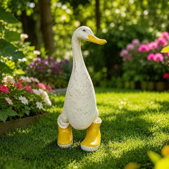 MMJ Garden Statue Duck Rain Boots Resin Outdoor Yard Sculpture Whimsical Lawn Ornament 11.42x4.72x4.53in