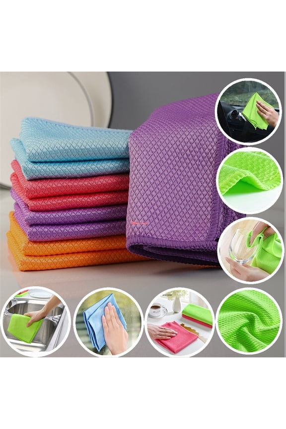 Glass Cleaning Cloth Fish Scale Texture Kitchen Towel Lint Free Absorbent Quick Dry Streak Free 11.81x15.75in