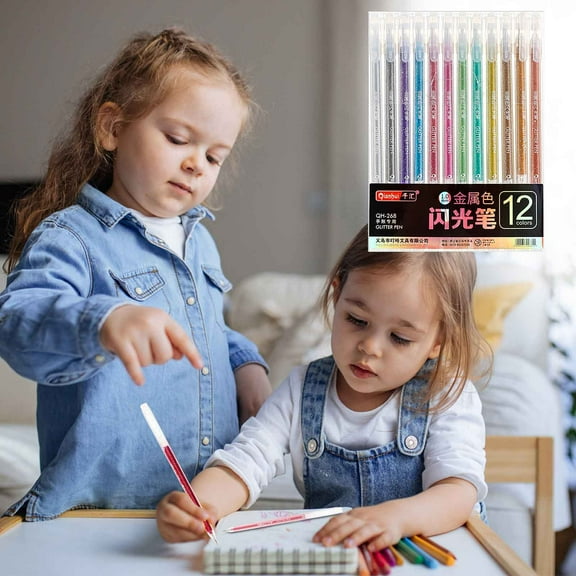 MMJ Glitter Gel Pens 12 Pack 1.0mm Metal Color Changing Handbook Journaling Art Pens 10ml