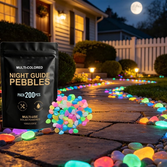 MMJ Glow Pebbles 200 Pcs Luminous Stones for Fish Tank Garden Pathway Courtyard Night Decor Colorful Rocks