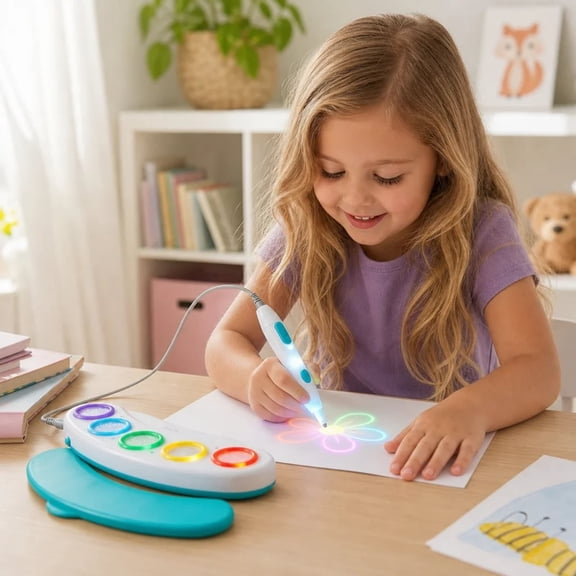 MMJ Glowing Magic Drawing Pen Set with Light Up Tip and Reusable Board for Creative Art and Craft Activity