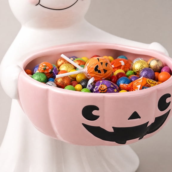 MMJ Halloween Decorations Cute Ghost Pumpkin Candy Bowl Ceramic Hand Painted Tabletop Centerpiece