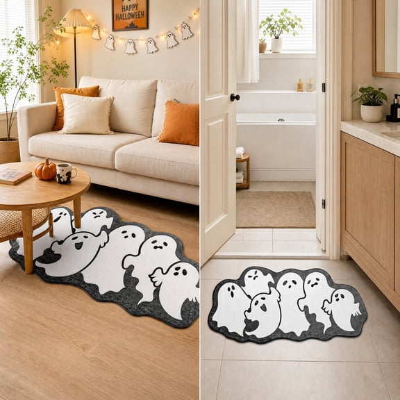 MMJ Halloween Decorations Irregular Ghost Cluster Doormat Non Slip Spooky Entryway Floor Rug for Front Door Foyer Home