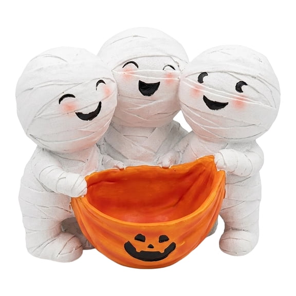 MMJ Halloween Decorations Mummy Candy Jar Resin Statue Spooky Treat Storage Container for Tabletop