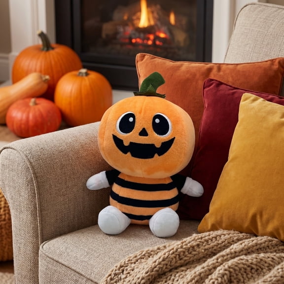 MMJ Halloween Decorations Pumpkin Plush Doll Stuffed Soft Cotton Cute Spooky Facial Embroidery Tabletop Shelf Holiday Gift
