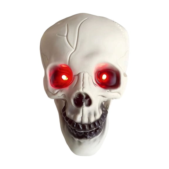 MMJ Halloween Decorations Skull Figurine LED Red Eyes Light Up Plastic Skeleton Head Tabletop Mantel Shelf Spooky Ornament