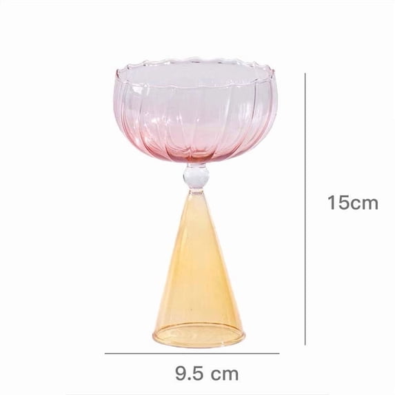MMJ Hand Blown Gradient Cocktail Glass Irregular Wine Cup 5.91in Tall Creative Drinkware for Juice Champagne Bar