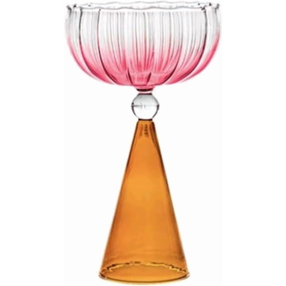 MMJ Hand Blown Gradient Cocktail Glass Irregular Wine Cup 5.91in Tall Creative Drinkware for Juice Champagne Bar